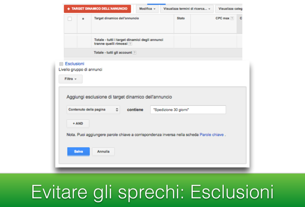 Google Adwords per E-Commerce: esclusione target dinamico