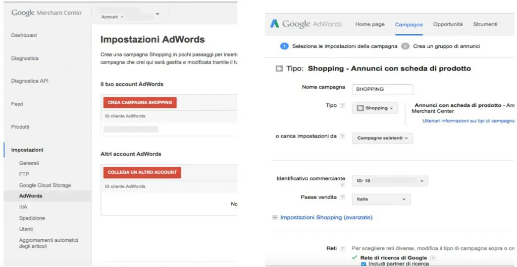 Collegamento Menchant Center ad Adwords e creazione prima campagna Google Shopping
